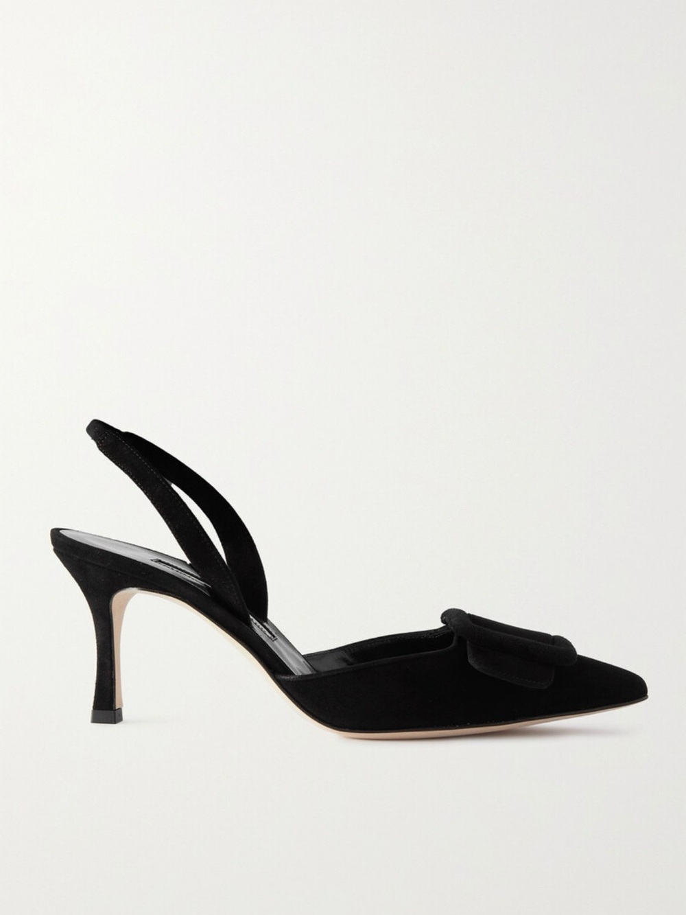 Manolo Blahnik Maysli Black Suede Slingback Pumps 70mm Size 38.5